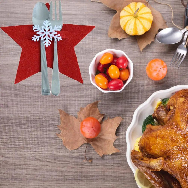 4PCS 44 Styles Christmas Knife and Fork Holder Elk Xmas Tree Pocket Cutlery Bag Non-woven fabric Cookware Organizer Table Decor - My Store