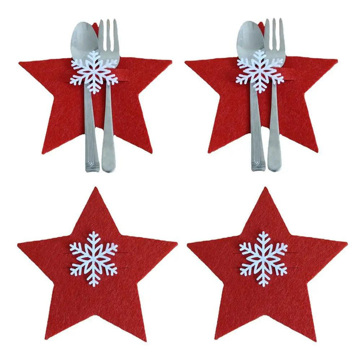 4PCS 44 Styles Christmas Knife and Fork Holder Elk Xmas Tree Pocket Cutlery Bag Non-woven fabric Cookware Organizer Table Decor - My Store
