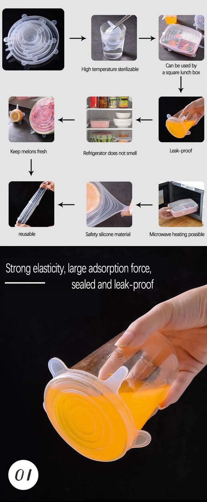 Silicone Cover Stretch Lids Reusable Durable and Expendable Lids Silicone Covers for Fresh Food Leftovers Keep Food Fresh - My Store