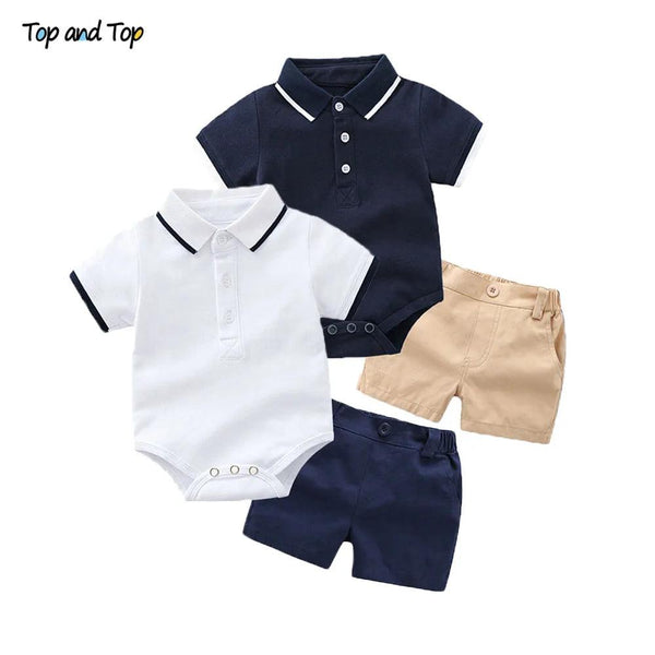 Top and Top Summer Fashion Newborn Boys Formal Clothing Set Cotton Romper Top+ Shorts Baby Gentleman Suit Kids Boys Clothes Sets - My Store