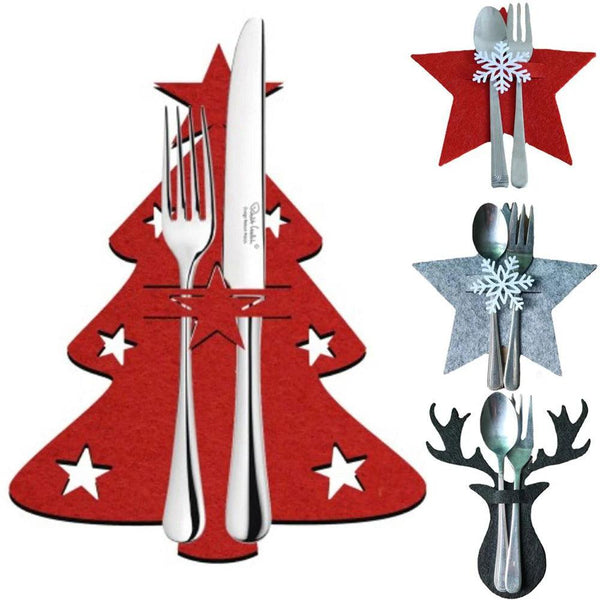 4PCS 44 Styles Christmas Knife and Fork Holder Elk Xmas Tree Pocket Cutlery Bag Non-woven fabric Cookware Organizer Table Decor - My Store