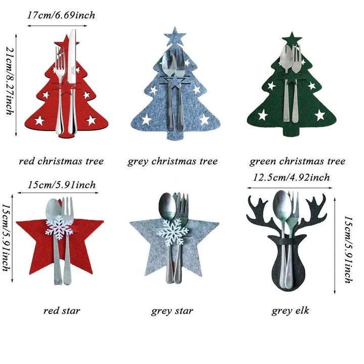 4PCS 44 Styles Christmas Knife and Fork Holder Elk Xmas Tree Pocket Cutlery Bag Non-woven fabric Cookware Organizer Table Decor - My Store