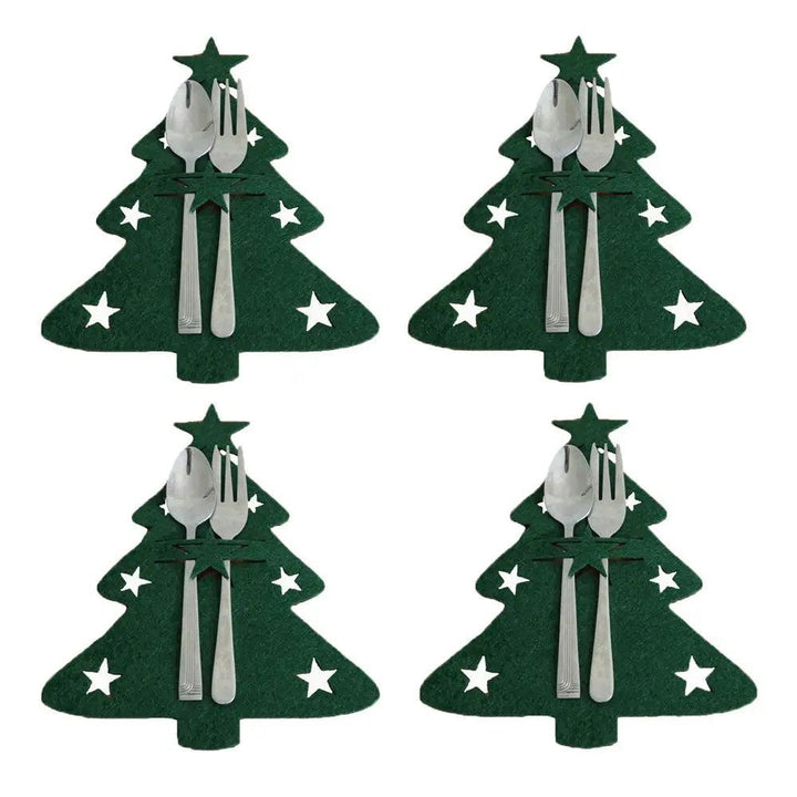 4PCS 44 Styles Christmas Knife and Fork Holder Elk Xmas Tree Pocket Cutlery Bag Non-woven fabric Cookware Organizer Table Decor - My Store