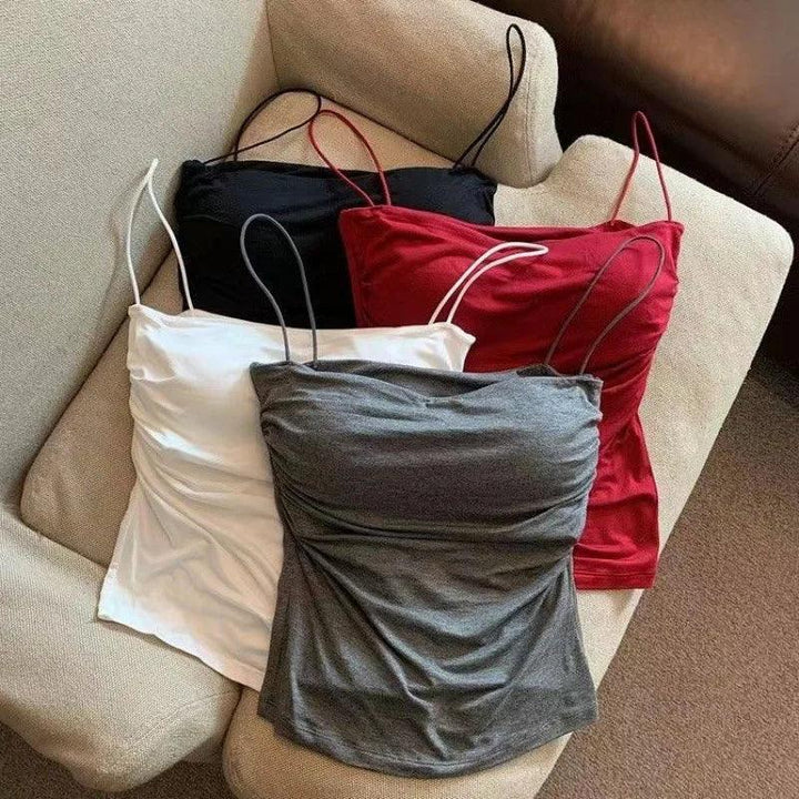 New Women's Halter Top Summer Korean Style Trend Fashion Built-In Women's Bra Stretch Women's Beach Everyday Casual Tank Top - My Store