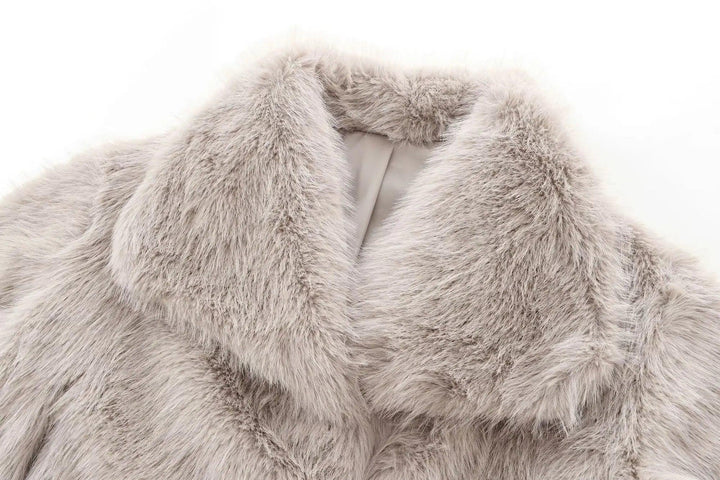 TRAFZA-Women Fashion Winter Solid Big Lapel Coat Faux Fur Coat Jacket New 2025 Autumn Winter Slouchy Burgundy Black Gray Coat - My Store