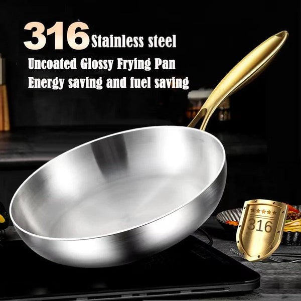 316 Stainless Steel Frying Pan Wok Pan Nonstick Cooking Fried Steak Gas Stove Pot Induction General Saucepan Kitchen Cookware - My Store