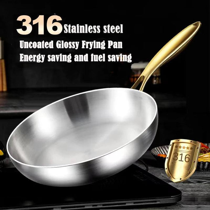 316 Stainless Steel Frying Pan Wok Pan Nonstick Cooking Fried Steak Gas Stove Pot Induction General Saucepan Kitchen Cookware - My Store