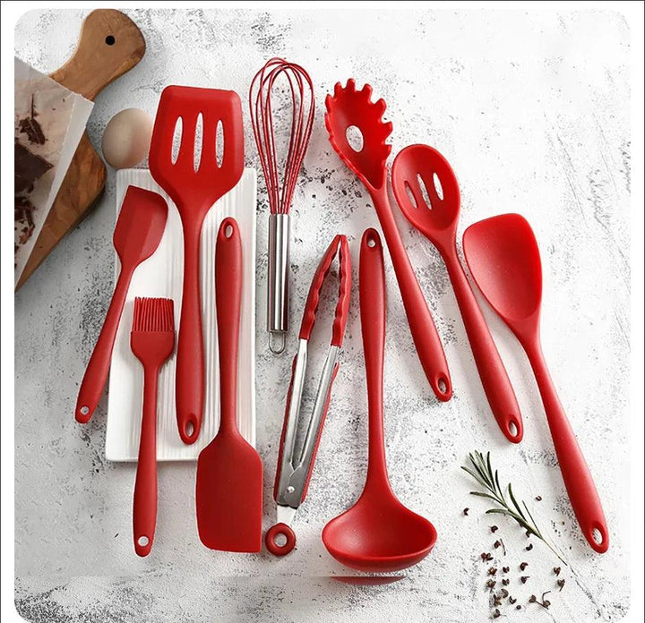 10 PCS Silicone Cookware Set Kitchen Cooking Tools Baking Tools Tableware Silicone Shovel Spoon Scraper Kitchen Accessories - My Store