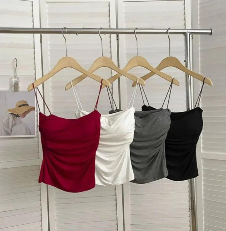 New Women's Halter Top Summer Korean Style Trend Fashion Built-In Women's Bra Stretch Women's Beach Everyday Casual Tank Top - My Store