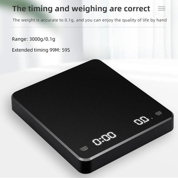 Electronic Timing Coffee Scale 3kg 0.1g Smart Drip Coffee Scales Type-C Charging Coffee Weight with Timer Kitchen Weighing Tools - My Store