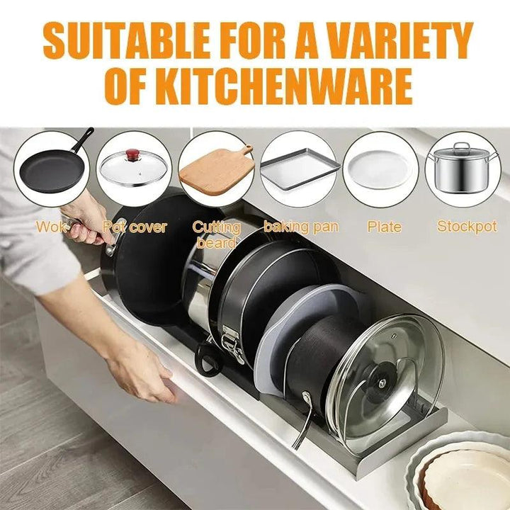 Expandable Stainless Steel Storage Rack Kitchen Cabinet Holder for Pan Pot Lid Cutting Board Drying Cookware Dish Rack Organizer - My Store