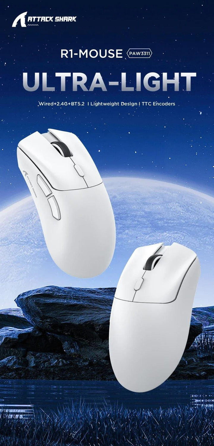 Attack Shark R1 18000dpi Wireless Bluetooth Mouse, Ultra Lightweight Ergonomic Design Mouse, PAW3311 Macro Gaming Mouse - My Store