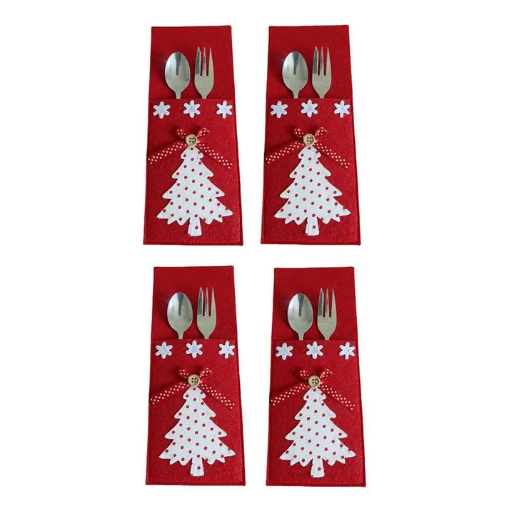 4PCS 44 Styles Christmas Knife and Fork Holder Elk Xmas Tree Pocket Cutlery Bag Non-woven fabric Cookware Organizer Table Decor - My Store
