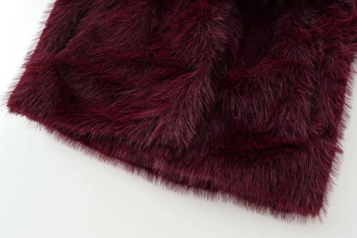 TRAFZA-Women Fashion Winter Solid Big Lapel Coat Faux Fur Coat Jacket New 2025 Autumn Winter Slouchy Burgundy Black Gray Coat - My Store