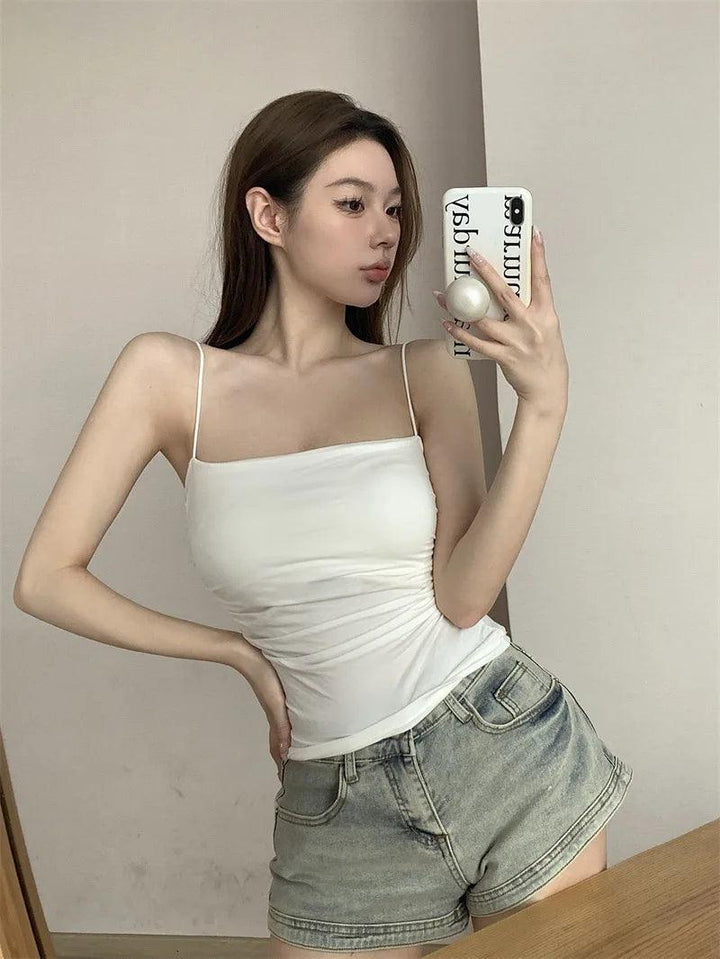 New Women's Halter Top Summer Korean Style Trend Fashion Built-In Women's Bra Stretch Women's Beach Everyday Casual Tank Top - My Store