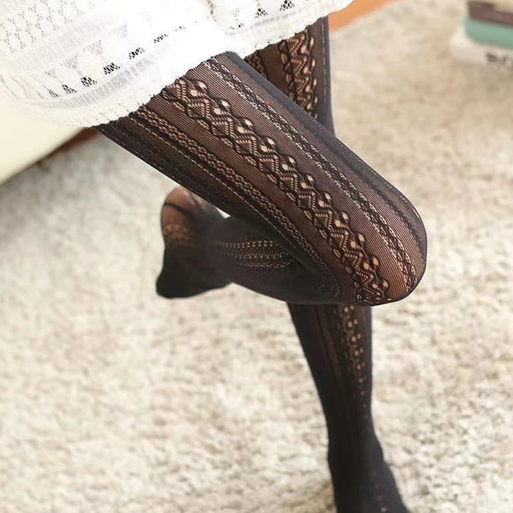 1 Pair Black White Lolita Vintage Hollow Out Pantyhose Sculpted Mesh Women Stockings For Dress - My Store