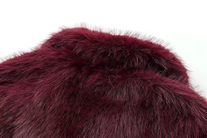 TRAFZA-Women Fashion Winter Solid Big Lapel Coat Faux Fur Coat Jacket New 2025 Autumn Winter Slouchy Burgundy Black Gray Coat - My Store
