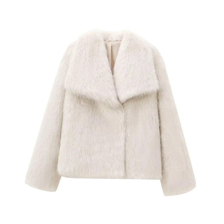 TRAFZA-Women Fashion Winter Solid Big Lapel Coat Faux Fur Coat Jacket New 2025 Autumn Winter Slouchy Burgundy Black Gray Coat - My Store