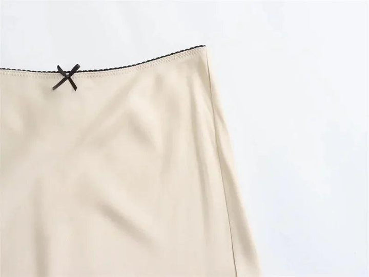 ASDS Black Satin Skirt Woman Bow Elegant Long Skirts For Women 2024 Summer High Waist Midi Skirt Fashion New In Women's Skirts - My Store