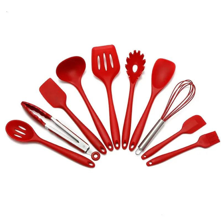10 PCS Silicone Cookware Set Kitchen Cooking Tools Baking Tools Tableware Silicone Shovel Spoon Scraper Kitchen Accessories - My Store