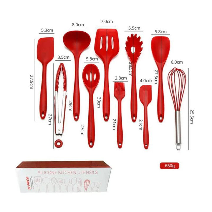 10 PCS Silicone Cookware Set Kitchen Cooking Tools Baking Tools Tableware Silicone Shovel Spoon Scraper Kitchen Accessories - My Store