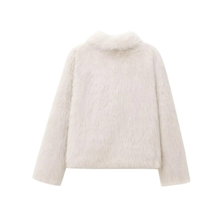 TRAFZA-Women Fashion Winter Solid Big Lapel Coat Faux Fur Coat Jacket New 2025 Autumn Winter Slouchy Burgundy Black Gray Coat - My Store