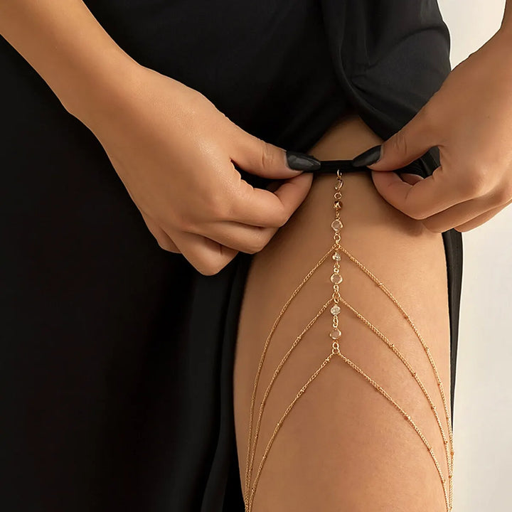 Boho Elastic Band Crystal Leg Thigh Chain for Women Summer Beach Sexy Tassel Multilayer Adjustable Body Jewelry Dress Decorate - My Store