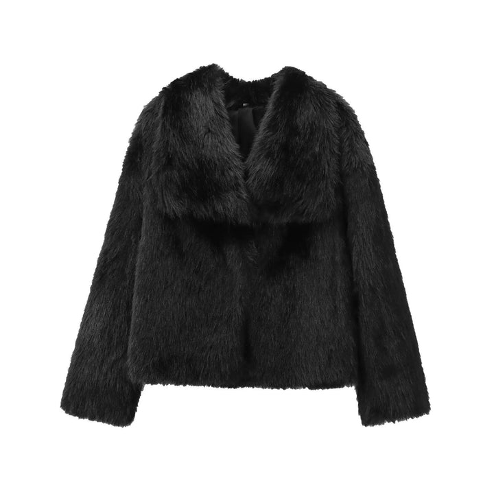 TRAFZA-Women Fashion Winter Solid Big Lapel Coat Faux Fur Coat Jacket New 2025 Autumn Winter Slouchy Burgundy Black Gray Coat - My Store