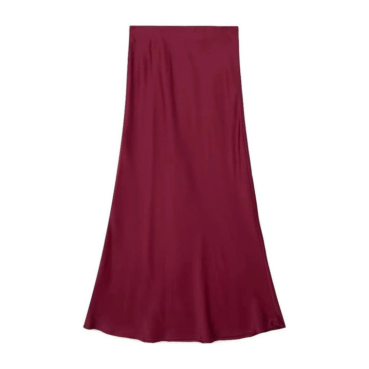TRAFZA Women Elegant Solid Satin Long Skirt Chic Y2K High Waist Slim Skirts Female Fashion Silk Texture Ladies Tight Midi Skirt - My Store