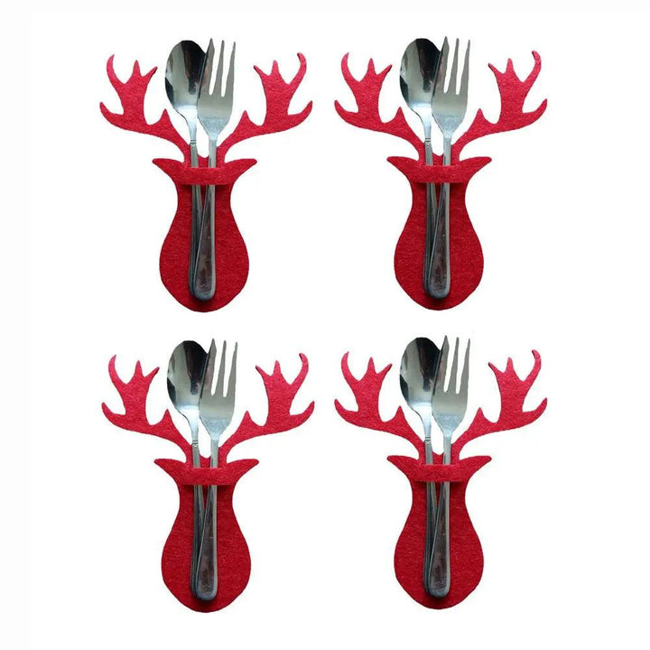 4PCS 44 Styles Christmas Knife and Fork Holder Elk Xmas Tree Pocket Cutlery Bag Non-woven fabric Cookware Organizer Table Decor - My Store