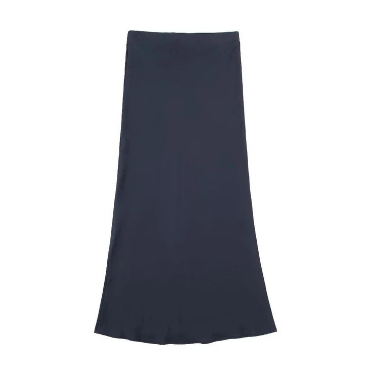 TRAFZA Women Elegant Solid Satin Long Skirt Chic Y2K High Waist Slim Skirts Female Fashion Silk Texture Ladies Tight Midi Skirt - My Store