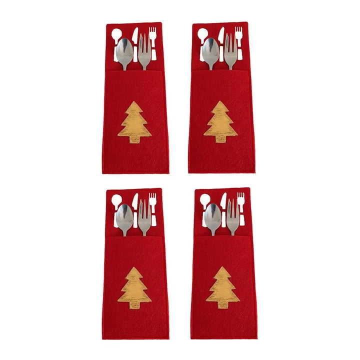 4PCS 44 Styles Christmas Knife and Fork Holder Elk Xmas Tree Pocket Cutlery Bag Non-woven fabric Cookware Organizer Table Decor - My Store