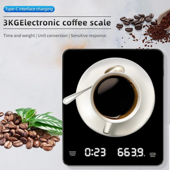 Electronic Timing Coffee Scale 3kg 0.1g Smart Drip Coffee Scales Type-C Charging Coffee Weight with Timer Kitchen Weighing Tools - My Store