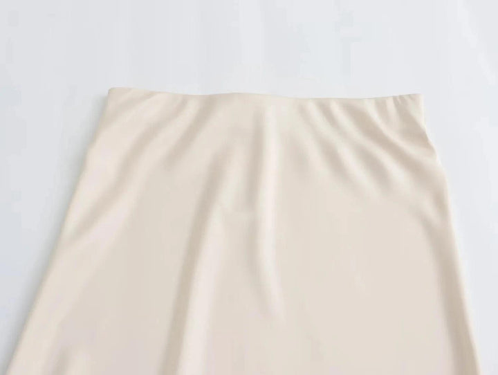 TRAFZA Women Elegant Solid Satin Long Skirt Chic Y2K High Waist Slim Skirts Female Fashion Silk Texture Ladies Tight Midi Skirt - My Store