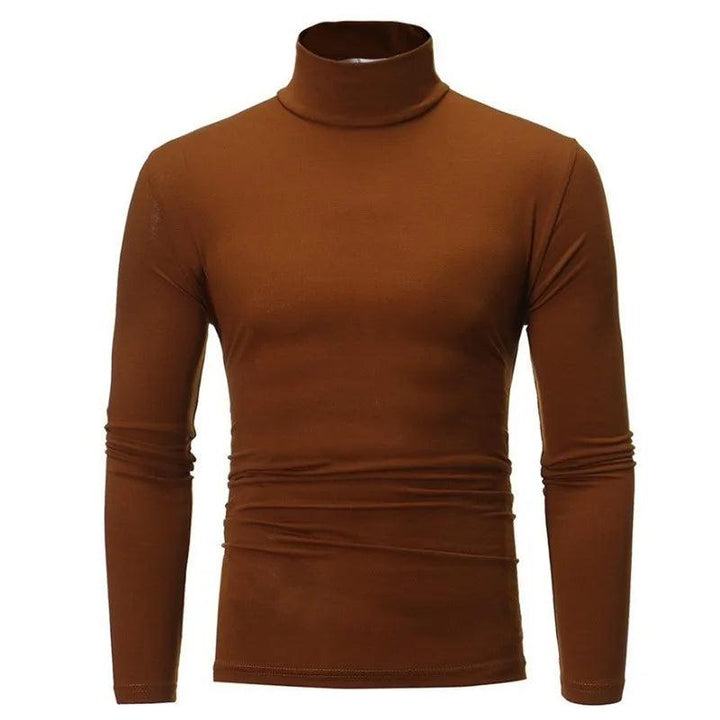 Autumn Winter Men's High Neck T-shirt Slim Fit Fashion High Elastic Long Sleeve Casual Breathable Apparel Pullover Thermal Tops - My Store