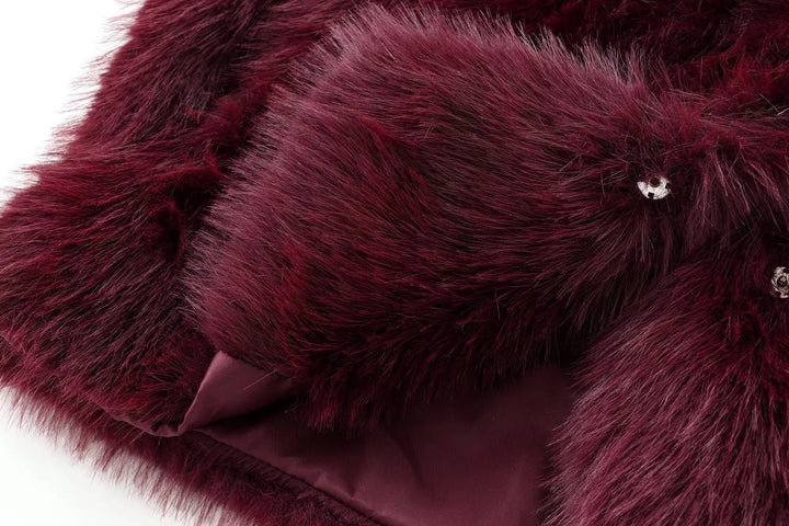 TRAFZA-Women Fashion Winter Solid Big Lapel Coat Faux Fur Coat Jacket New 2025 Autumn Winter Slouchy Burgundy Black Gray Coat - My Store
