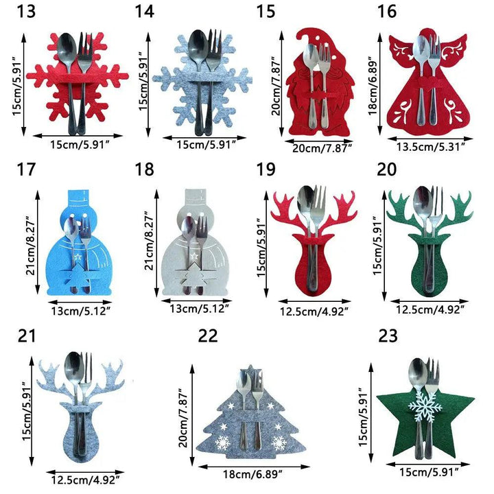 4PCS 44 Styles Christmas Knife and Fork Holder Elk Xmas Tree Pocket Cutlery Bag Non-woven fabric Cookware Organizer Table Decor - My Store