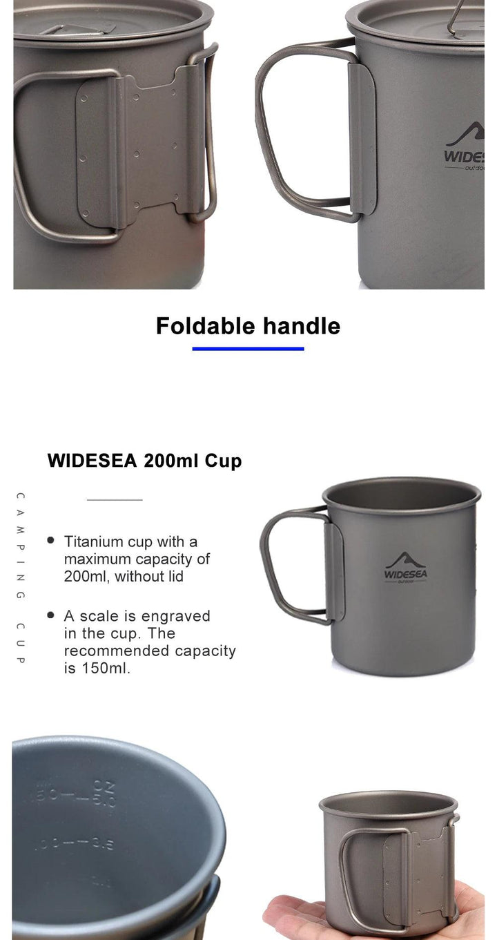Widesea Camping Mug Titanium Cup Tourist Tableware Picnic Utensils Outdoor Kitchen Equipment Travel Cooking Set Cookware Hiking - My Store