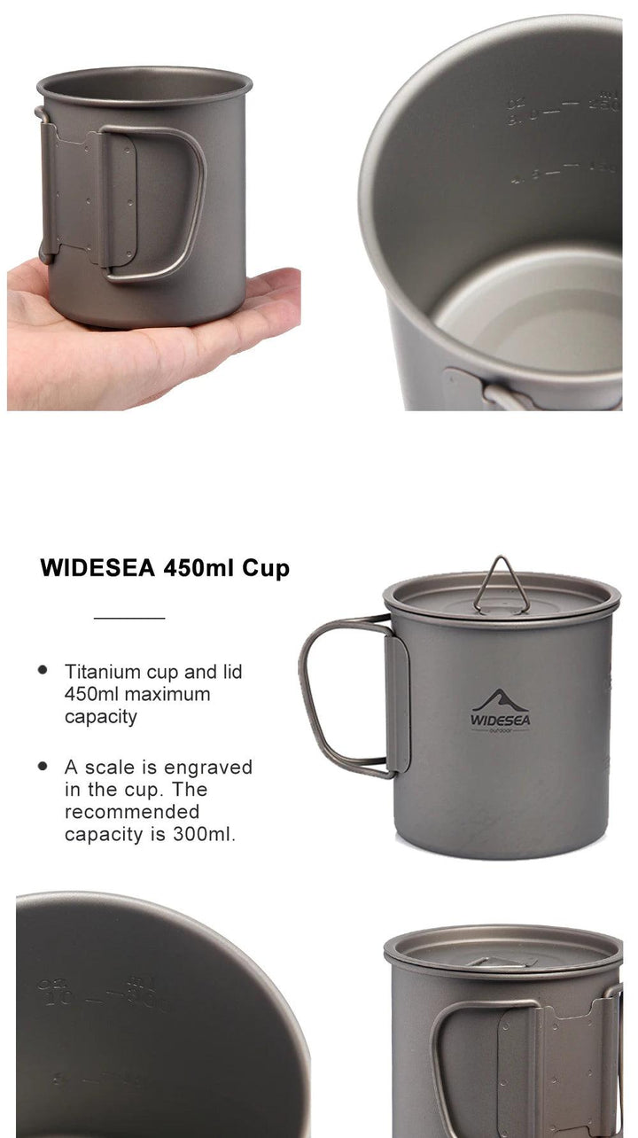 Widesea Camping Mug Titanium Cup Tourist Tableware Picnic Utensils Outdoor Kitchen Equipment Travel Cooking Set Cookware Hiking - My Store