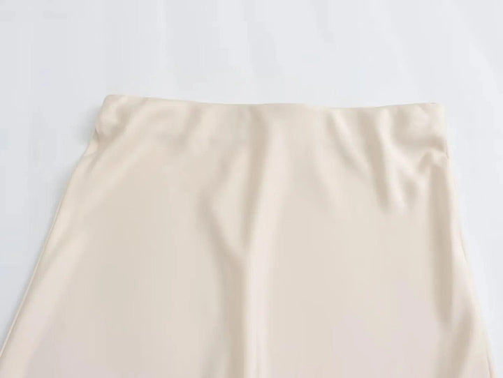 TRAFZA Women Elegant Solid Satin Long Skirt Chic Y2K High Waist Slim Skirts Female Fashion Silk Texture Ladies Tight Midi Skirt - My Store