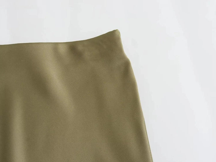 TRAFZA Women Elegant Solid Satin Long Skirt Chic Y2K High Waist Slim Skirts Female Fashion Silk Texture Ladies Tight Midi Skirt - My Store
