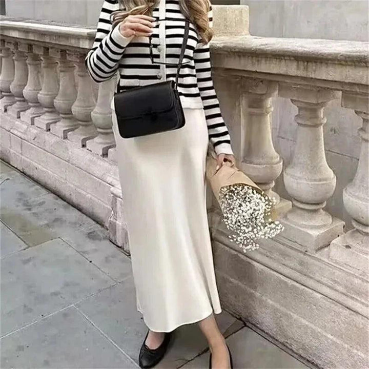 ASDS Black Satin Skirt Woman Bow Elegant Long Skirts For Women 2024 Summer High Waist Midi Skirt Fashion New In Women's Skirts - My Store