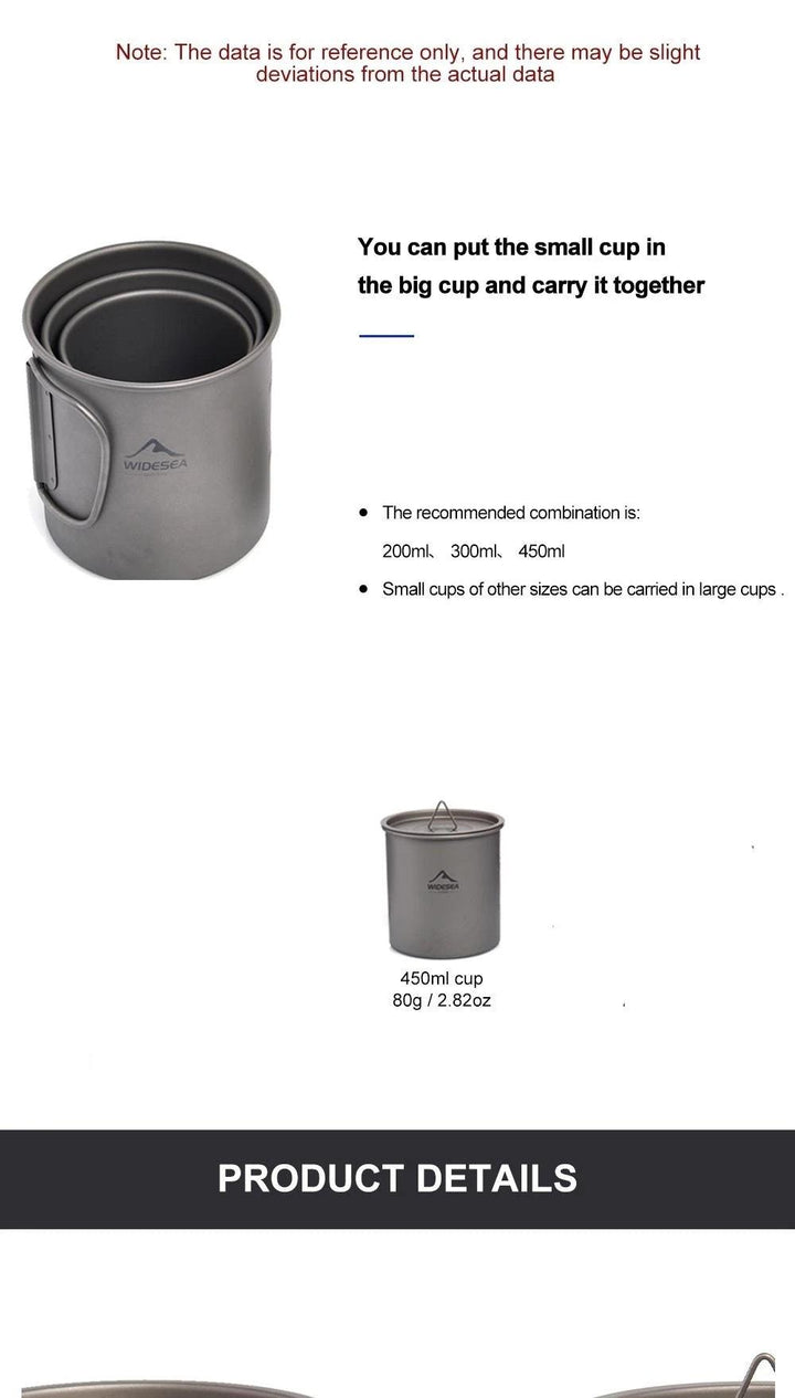 Widesea Camping Mug Titanium Cup Tourist Tableware Picnic Utensils Outdoor Kitchen Equipment Travel Cooking Set Cookware Hiking - My Store