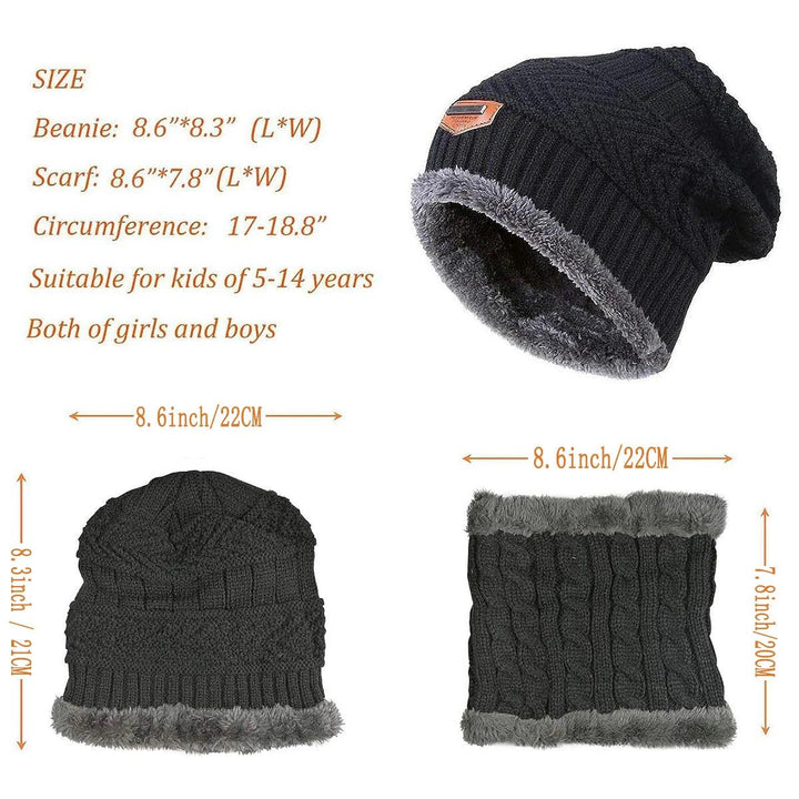 5-14 Years Kids Warm Knitted Hat Scarf Set Children Autumn Winter Hat Soft Knitted Cap Bonnet Infant Kids Hat For Boys Girls - My Store