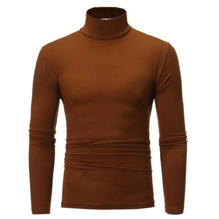 Autumn Winter Men's High Neck T-shirt Slim Fit Fashion High Elastic Long Sleeve Casual Breathable Apparel Pullover Thermal Tops - My Store
