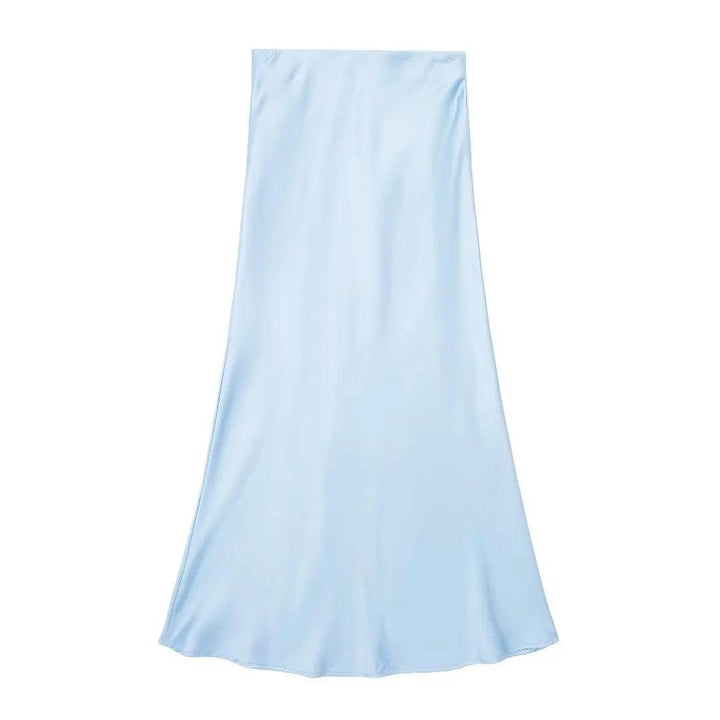 TRAFZA Women Elegant Solid Satin Long Skirt Chic Y2K High Waist Slim Skirts Female Fashion Silk Texture Ladies Tight Midi Skirt - My Store