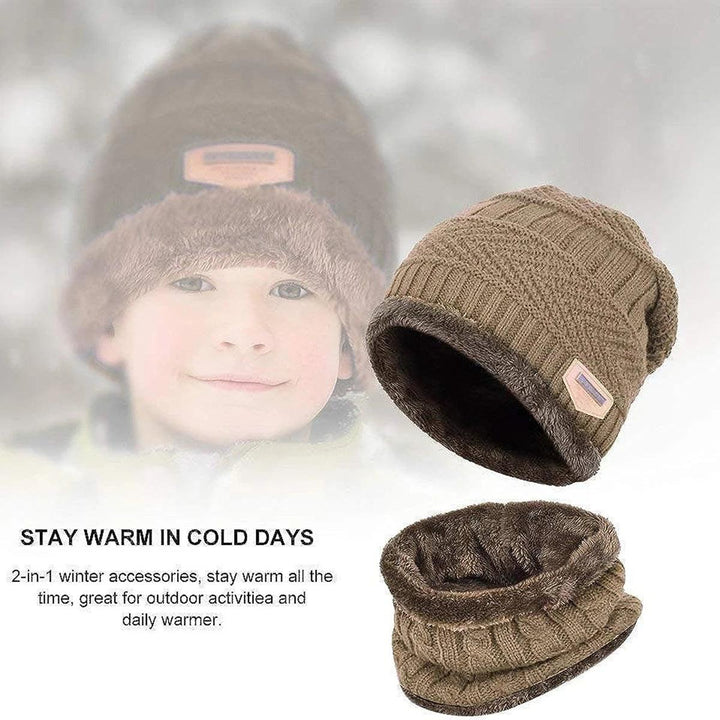 5-14 Years Kids Warm Knitted Hat Scarf Set Children Autumn Winter Hat Soft Knitted Cap Bonnet Infant Kids Hat For Boys Girls - My Store