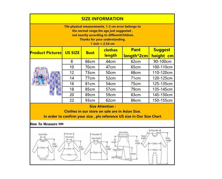 New Spring Children's Clothing Sets Stitch Angel Boy Sleepwear Long sleeved pants Clothes Kids Pajamas Set Baby Girls Pyjamas - My Store