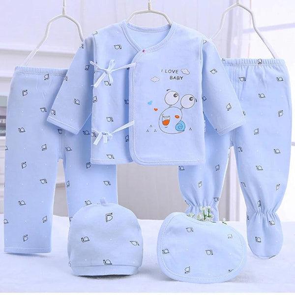 5Piece Sets Spring Baby Girl Boy Clothes Casual Cartoon Cute Print Long Sleeve Cotton Tops+Pants+Hat Newborn Hospital Set BC1361 - My Store