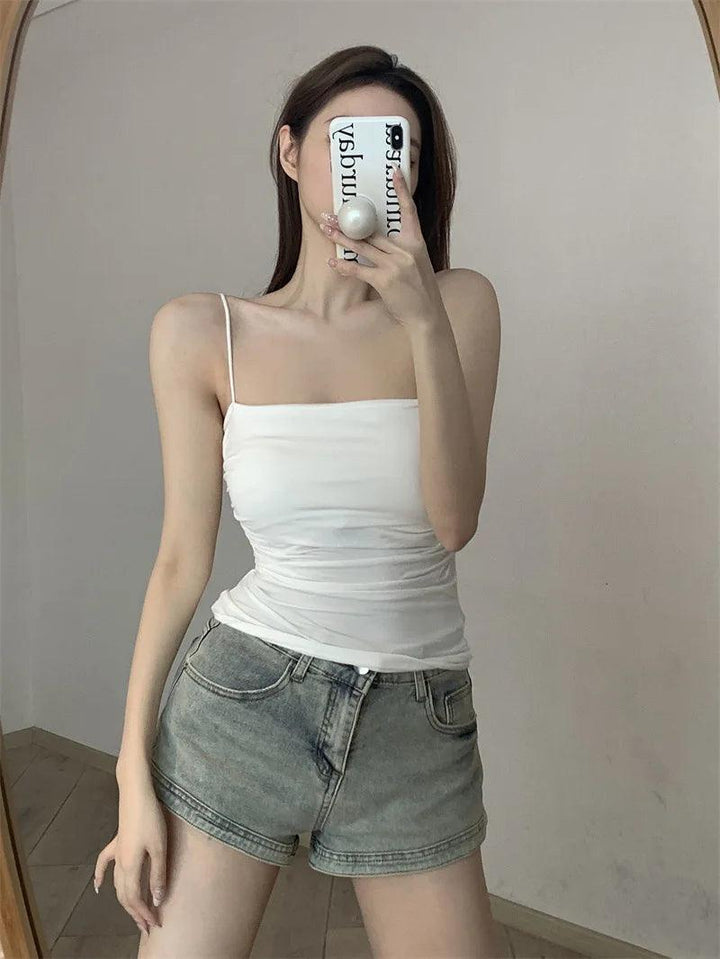 New Women's Halter Top Summer Korean Style Trend Fashion Built-In Women's Bra Stretch Women's Beach Everyday Casual Tank Top - My Store